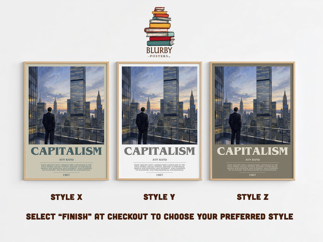 Capitalism bookish print in frame leaning in hallway – philosophy wall art (mockup)