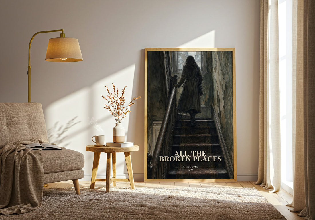 All the Broken Places watercolour print in frame leaning in hallway – historical fiction wall art
