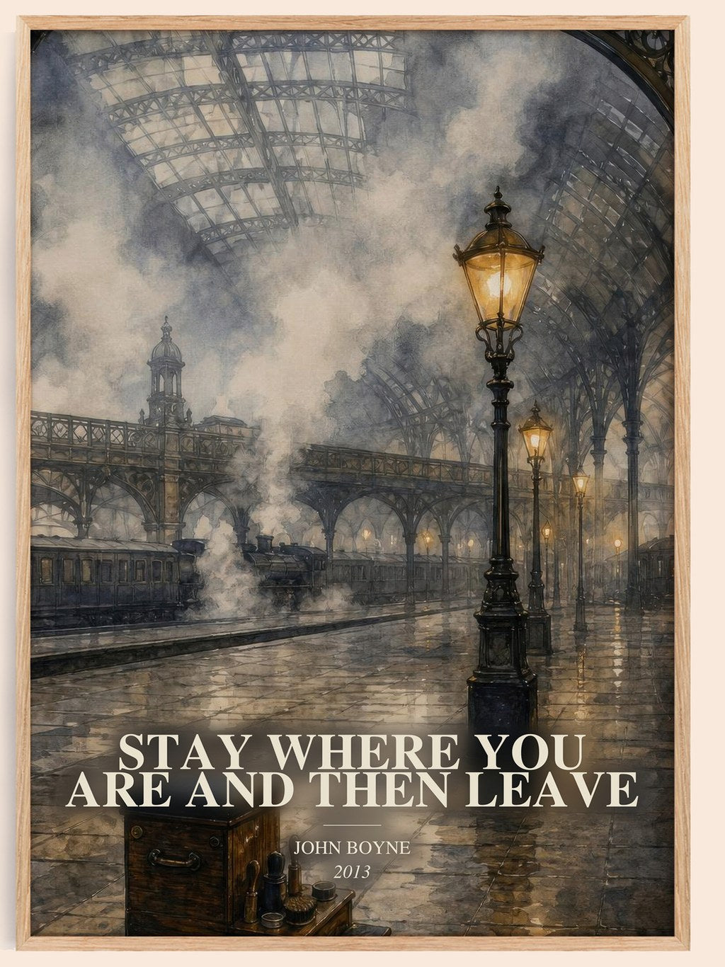 Stay Where You are and Then Leave watercolour book poster by John Boyne – framed literary art print