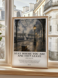 Stay Where You are and Then Leave bookish poster colour and style options – John Boyne book art