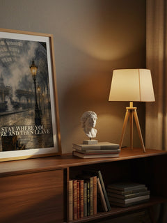 Stay Where You are and Then Leave watercolour print on bookshelf – John Boyne fan gift