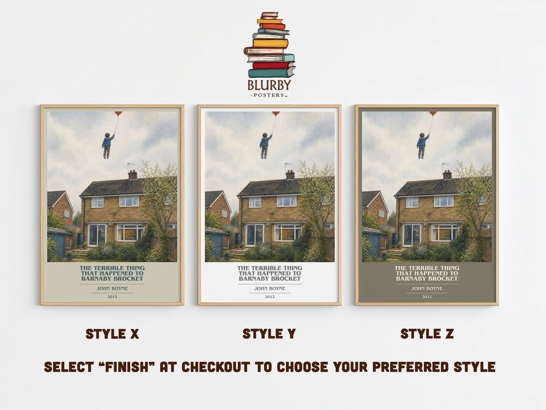 The Terrible Thing That Happened to Barnaby Brocket book cover print in frame leaning in hallway – childrens wall art (mockup)