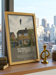 The Terrible Thing That Happened to Barnaby Brocket bookish print framed by window – literary home decor