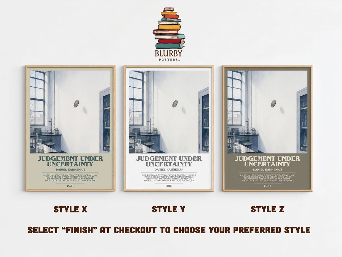 Judgement under uncertainty bookish print in frame leaning in hallway – __new__:educational wall art (mockup)