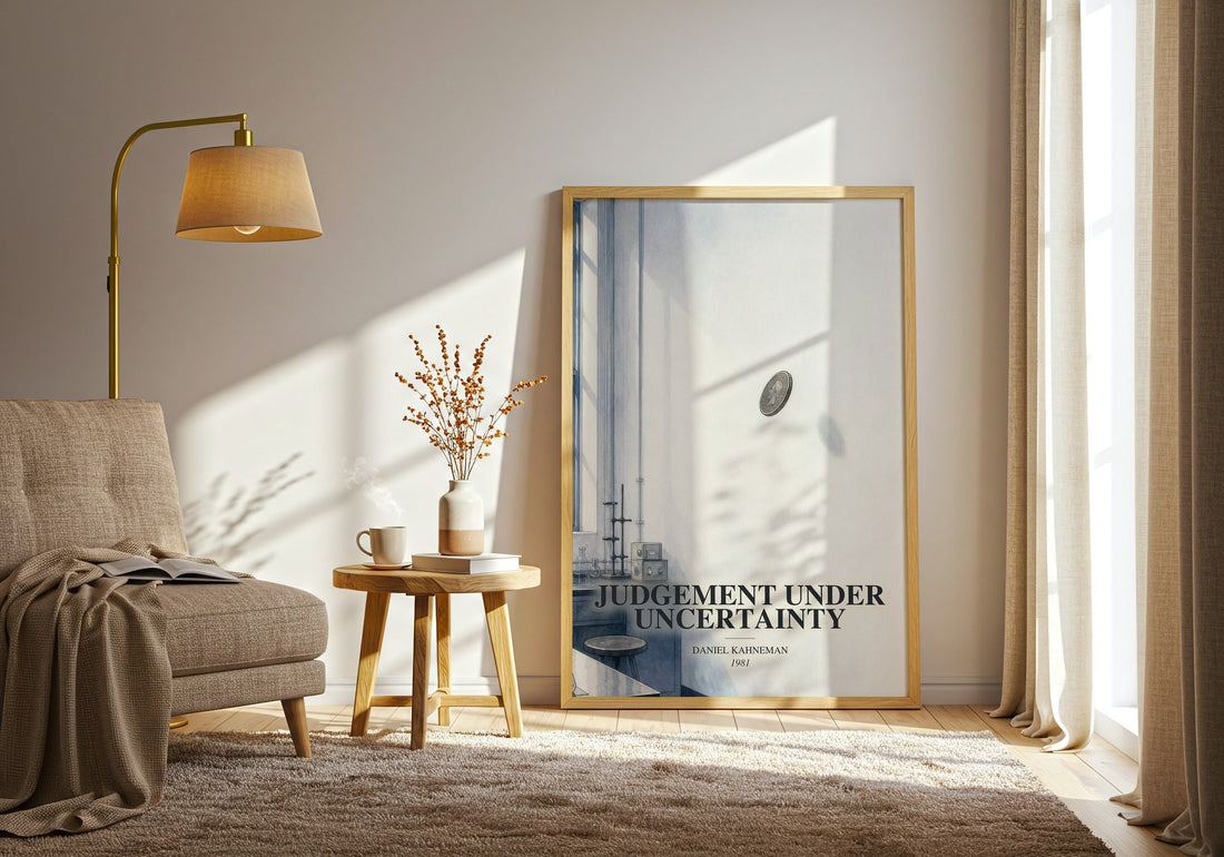 Judgement under uncertainty watercolour print in frame leaning in hallway – __new__:educational wall art