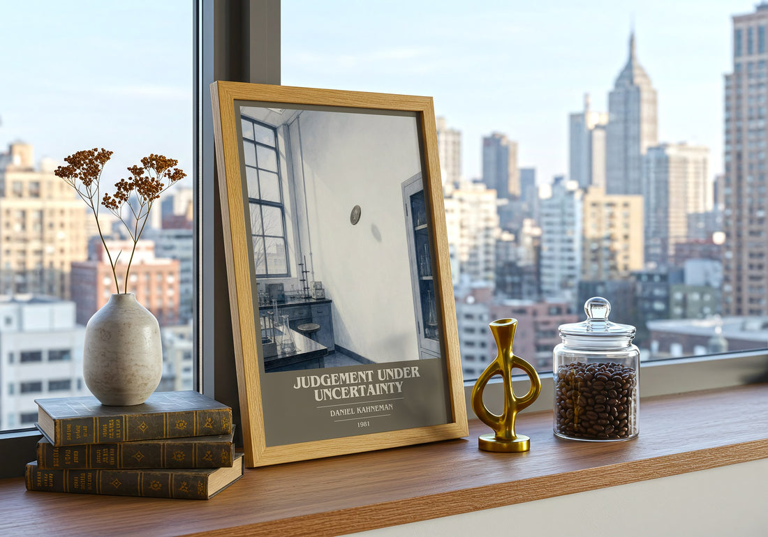 Judgement under uncertainty book cover print framed by window – literary home decor