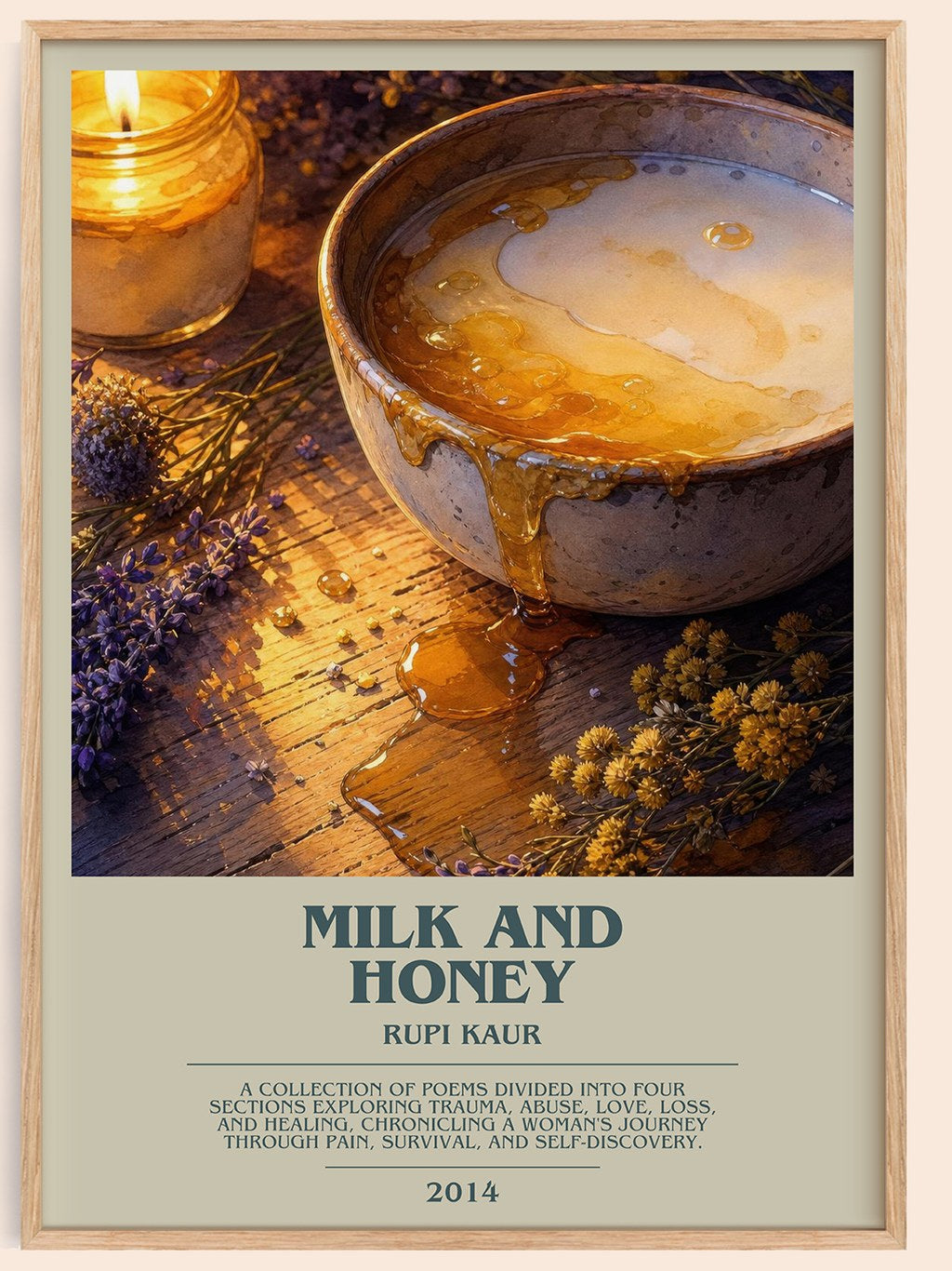 Milk and Honey bookish book poster by Rupi Kaur – framed literary art print