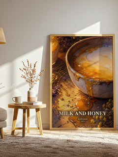 Milk and Honey watercolour print in frame leaning in hallway – poetry wall art