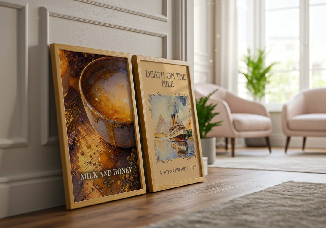 Milk and Honey watercolour print framed by window – literary home decor