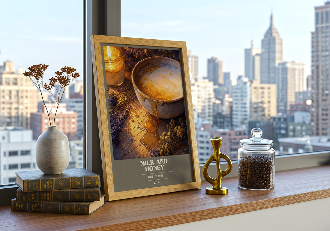 Milk and Honey book cover print framed by window – literary home decor