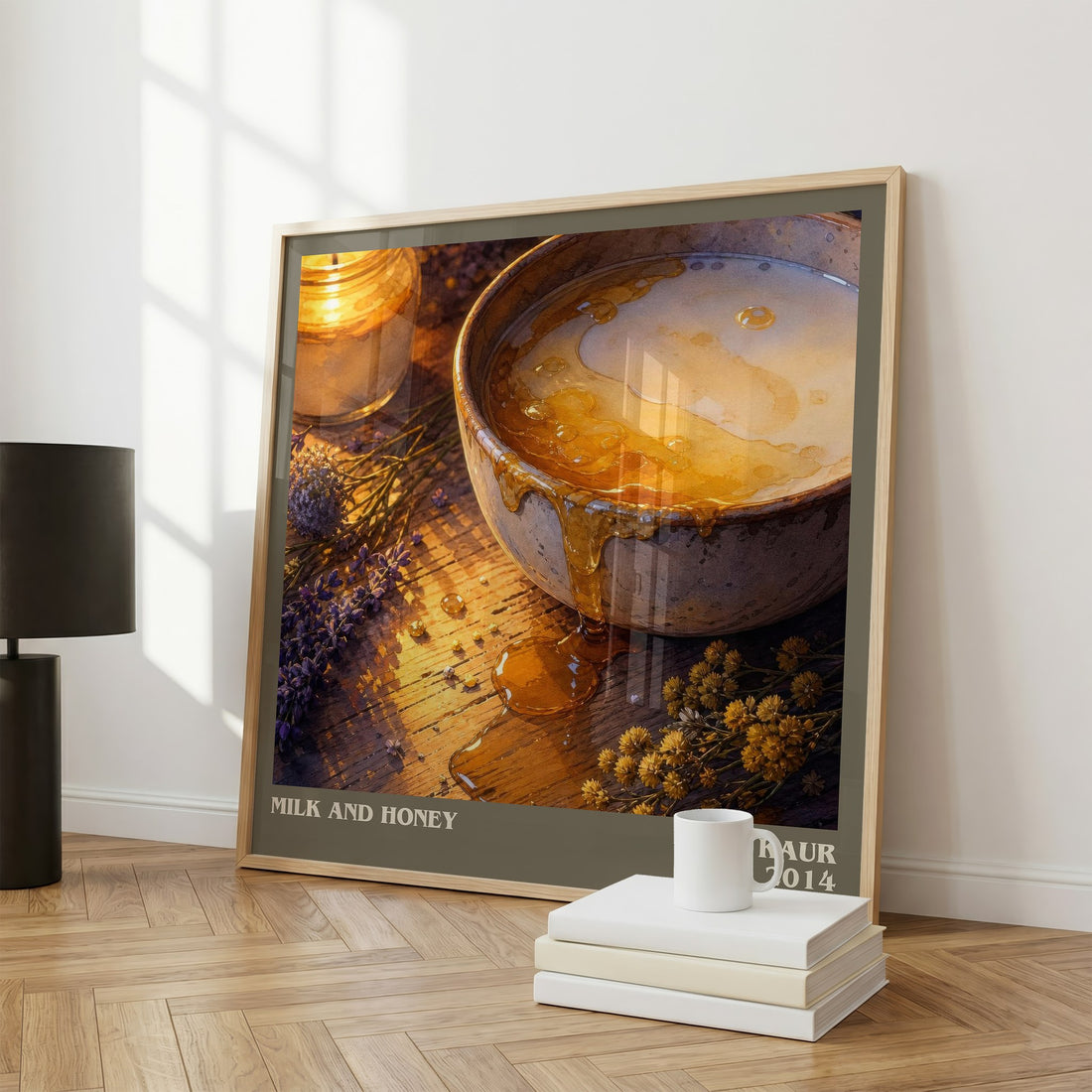 Milk and Honey literary print framed by window – literary home decor