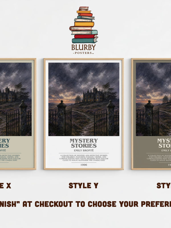 Mystery Stories bookish print in frame leaning in hallway – gothic wall art