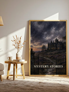 Mystery Stories watercolour print in frame leaning in hallway – gothic wall art