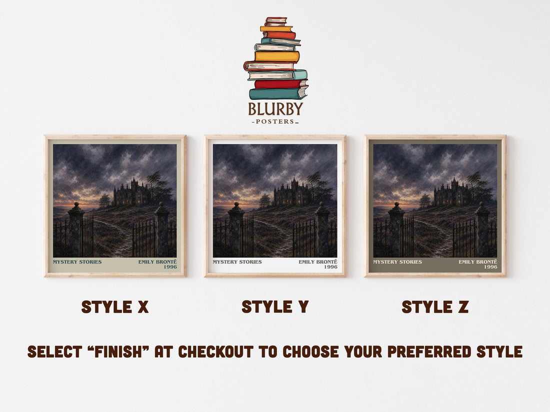 Mystery Stories literary print in frame leaning in hallway – gothic wall art (mockup)