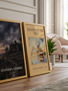 Mystery Stories watercolour print framed by window – literary home decor