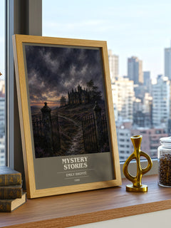 Mystery Stories book cover print framed by window – literary home decor