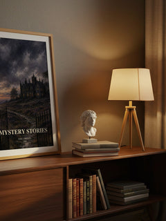 Mystery Stories watercolour print on bookshelf – Emily Brontë fan gift