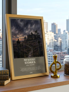 Mystery Stories bookish print framed by window – literary home decor