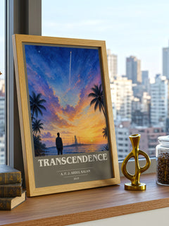 Transcendence book cover print framed by window – literary home decor