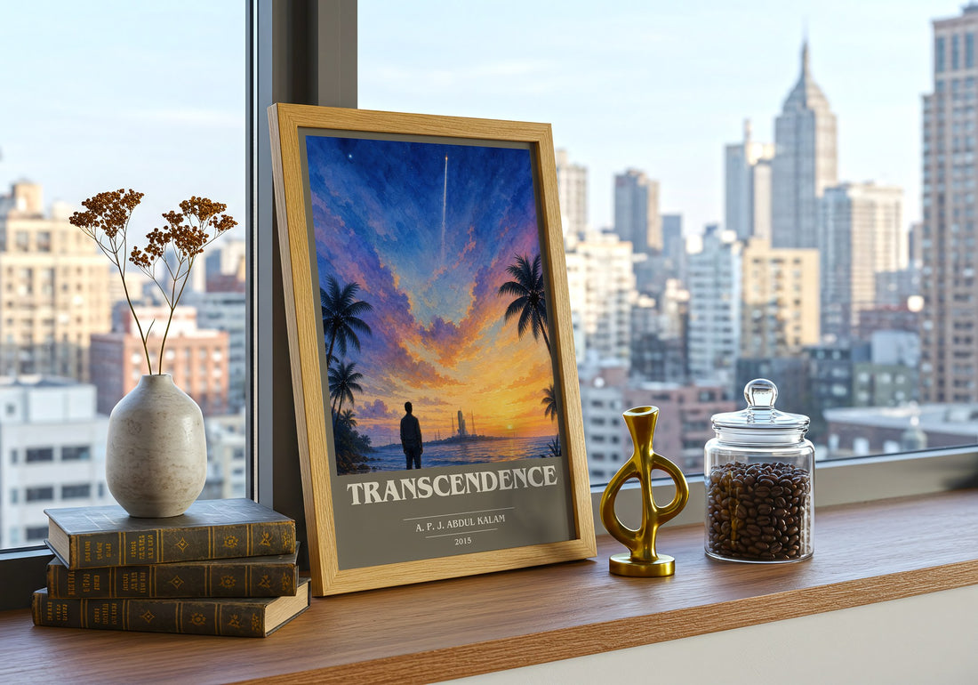 Transcendence book cover print framed by window – literary home decor