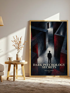 Dark Psychology Secrets watercolour print in frame leaning in hallway – __new__:self help wall art