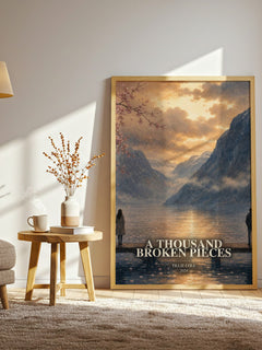 A Thousand Broken Pieces watercolour print in frame leaning in hallway – romance wall art
