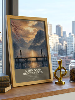 A Thousand Broken Pieces book cover print framed by window – literary home decor