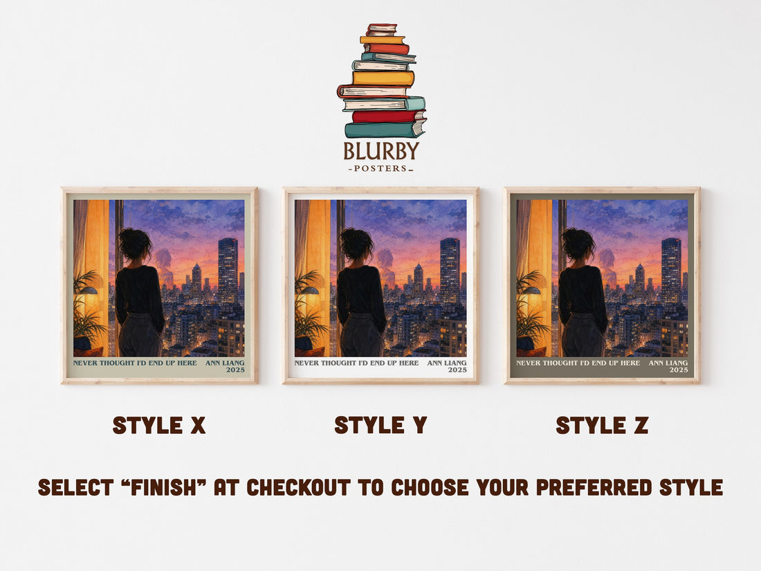 Never Thought I'd End Up Here literary print in frame leaning in hallway – romance wall art (mockup)