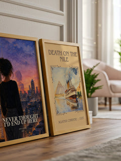 Never Thought I'd End Up Here watercolour print framed by window – literary home decor