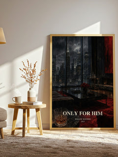 Only for Him watercolour print in frame leaning in hallway – romance wall art