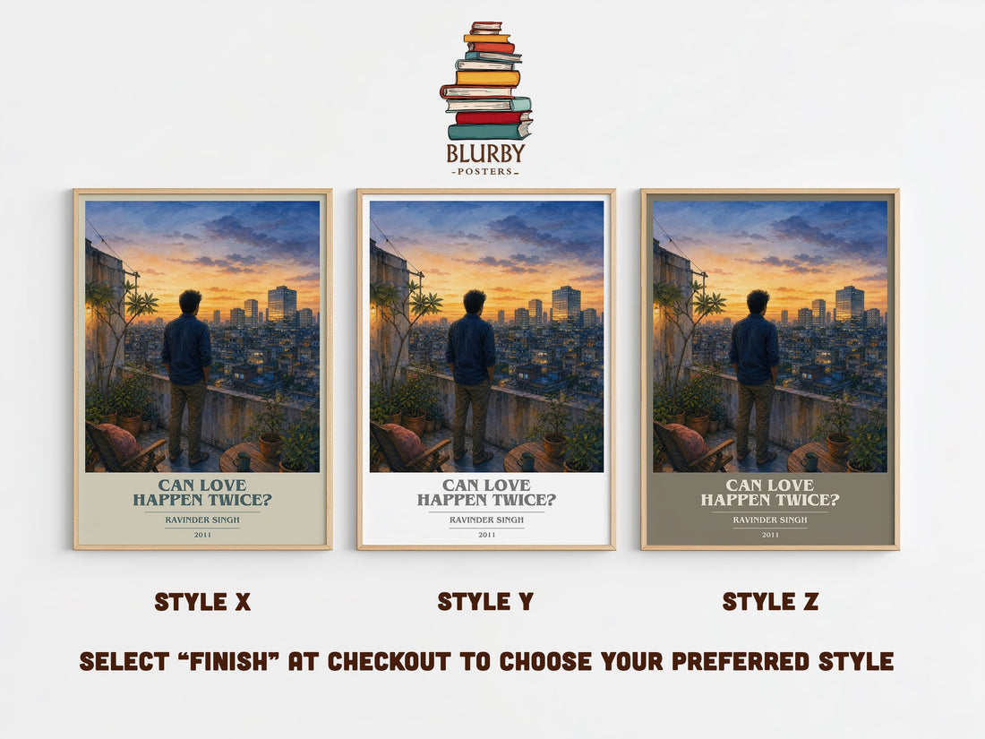 Can love happen twice? book cover print in frame leaning in hallway – romance wall art (mockup)