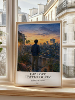 Can love happen twice? Book Cover Poster by Ravinder Singh – framed print by a bright window