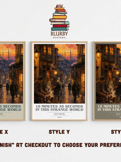 10 Minutes 38 Seconds in This Strange World book cover print in frame leaning in hallway – contemporary fiction wall art