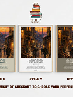 10 Minutes 38 Seconds in This Strange World bookish print in frame leaning in hallway – contemporary fiction wall art