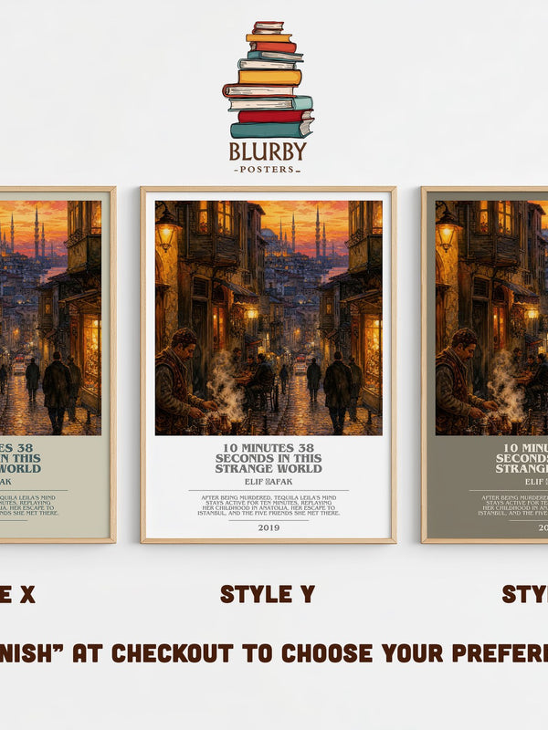 10 Minutes 38 Seconds in This Strange World bookish print in frame leaning in hallway – contemporary fiction wall art