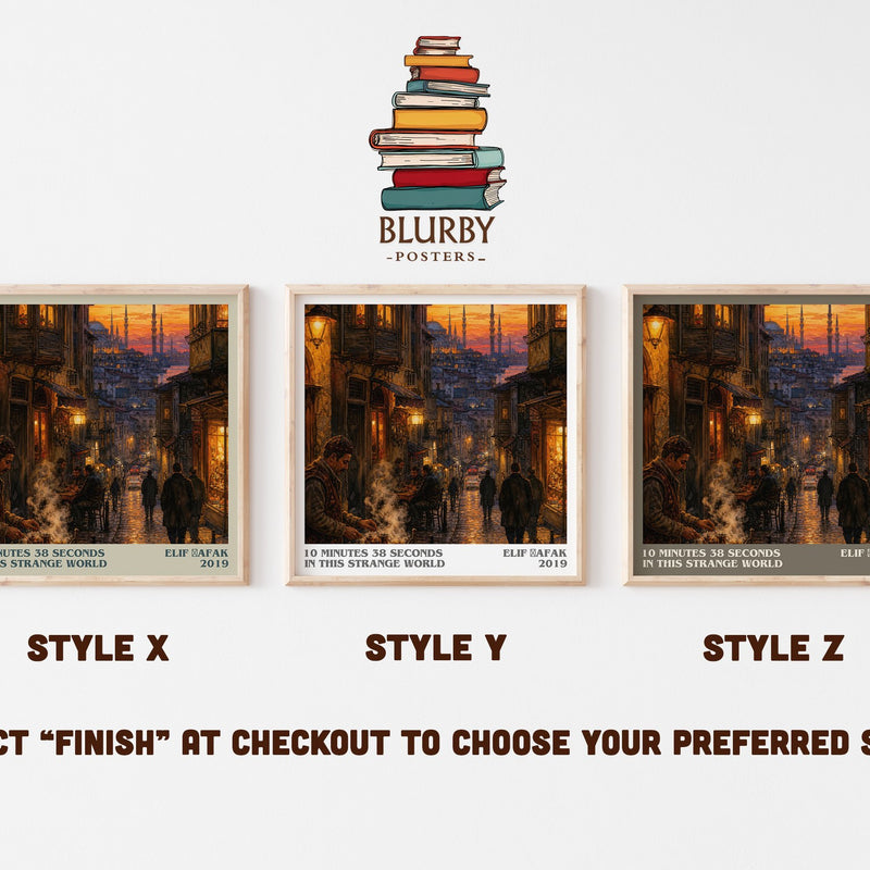 10 Minutes 38 Seconds in This Strange World literary print in frame leaning in hallway – contemporary fiction wall art