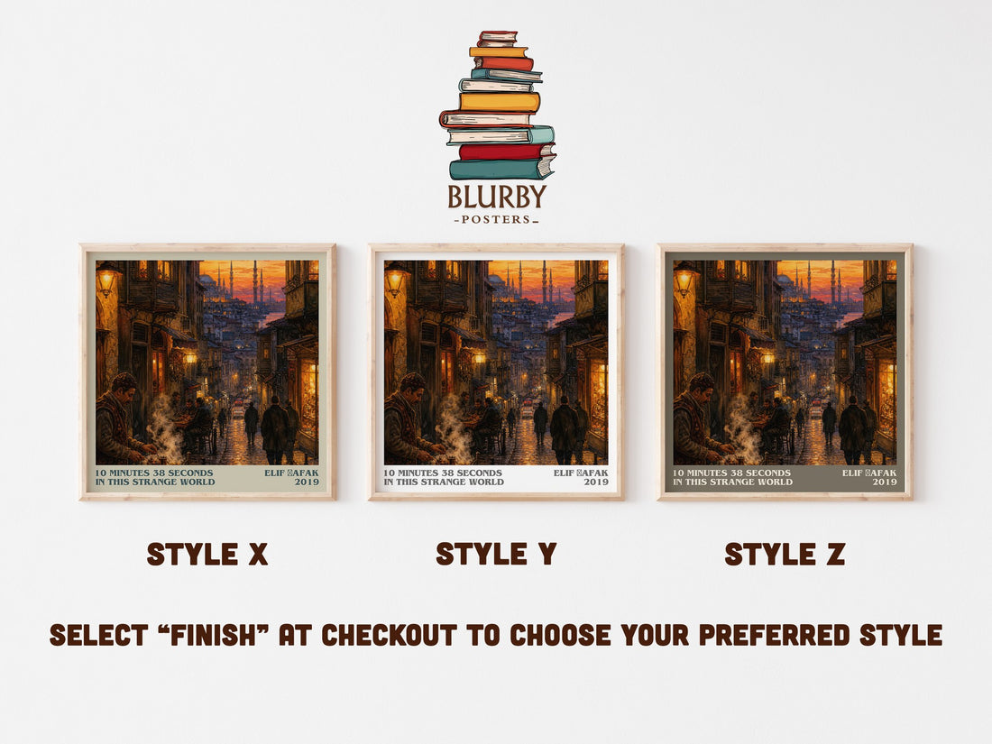 10 Minutes 38 Seconds in This Strange World literary print in frame leaning in hallway – contemporary fiction wall art (mockup)