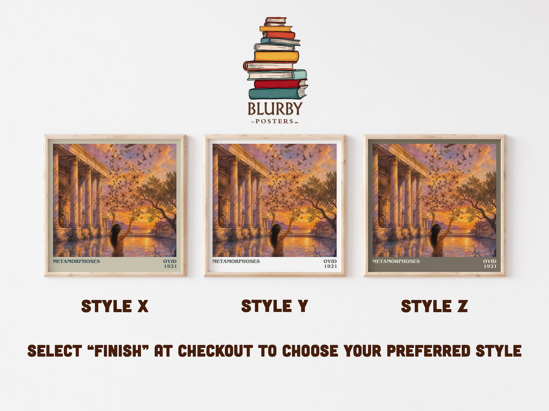 Metamorphoses literary print in frame leaning in hallway – classic literature wall art (mockup)