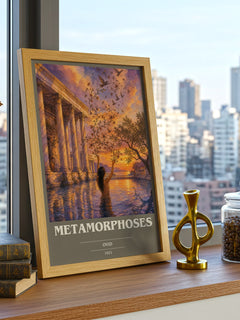 Metamorphoses book cover print framed by window – literary home decor