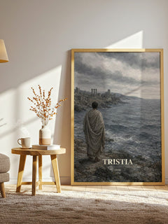Tristia watercolour print in frame leaning in hallway – poetry wall art