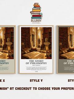 The Story of Philosophy bookish print in frame leaning in hallway – philosophy wall art