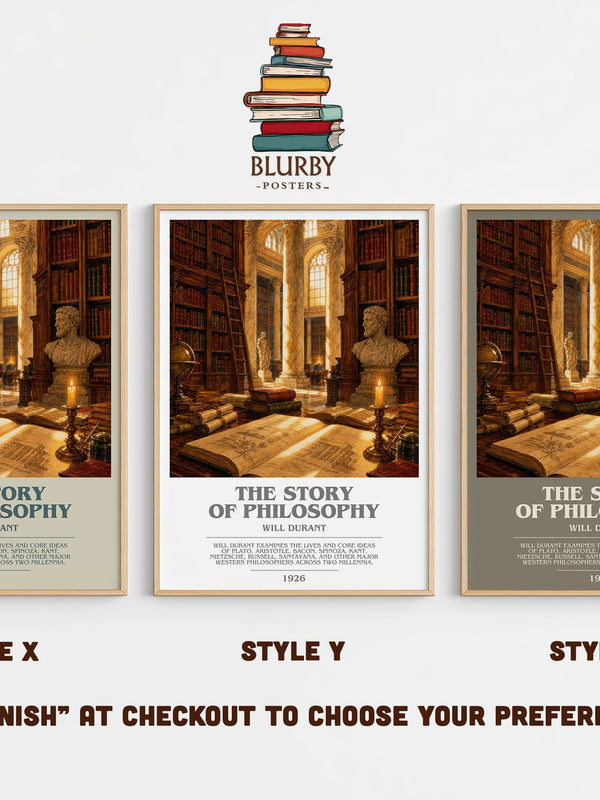 The Story of Philosophy bookish print in frame leaning in hallway – philosophy wall art