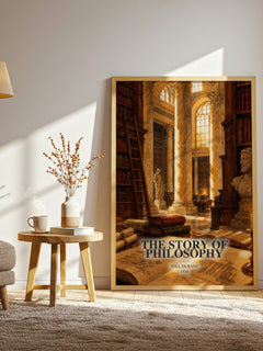 The Story of Philosophy watercolour print in frame leaning in hallway – philosophy wall art