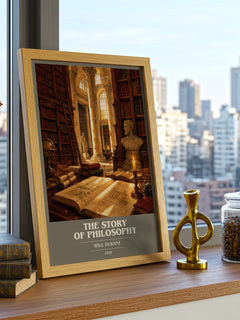 The Story of Philosophy book cover print framed by window – literary home decor