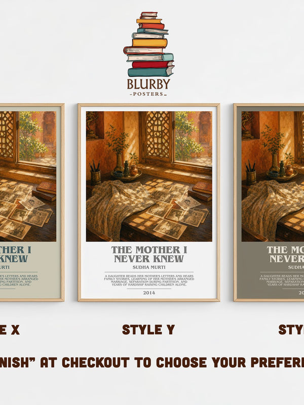 The Mother I Never Knew bookish print in frame leaning in hallway – literary fiction wall art