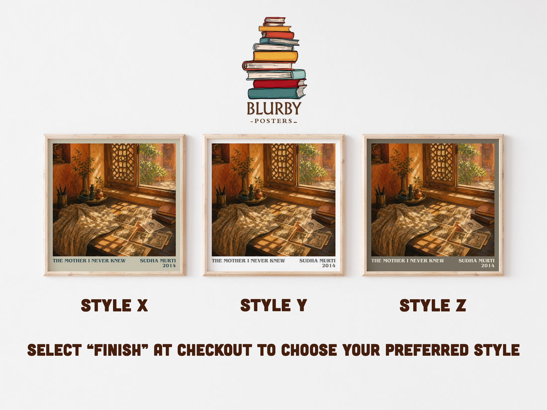 The Mother I Never Knew literary print in frame leaning in hallway – literary fiction wall art (mockup)