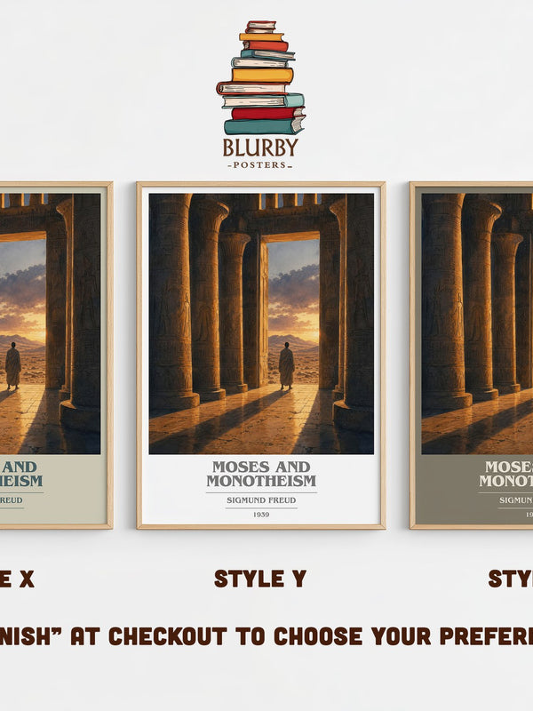 Moses and monotheism book cover print in frame leaning in hallway – philosophy wall art