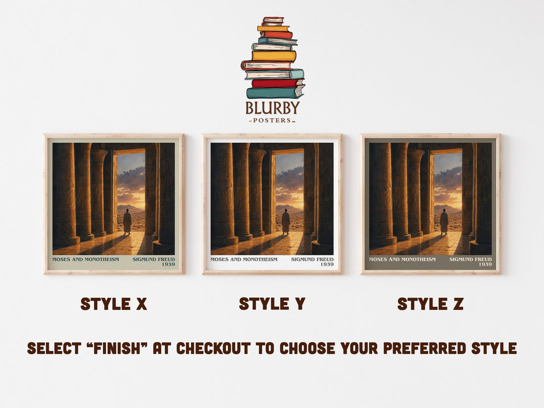 Moses and monotheism literary print in frame leaning in hallway – philosophy wall art (mockup)