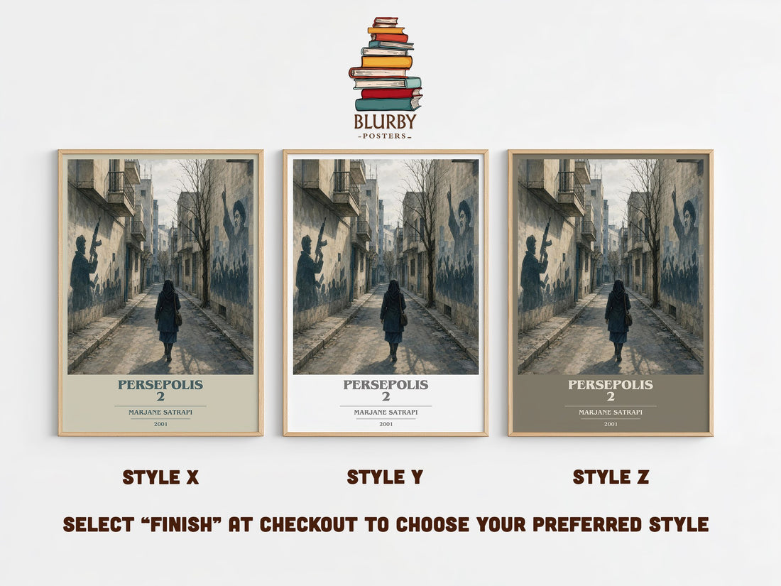 Persepolis 2 book cover print in frame leaning in hallway – memoir wall art (mockup)