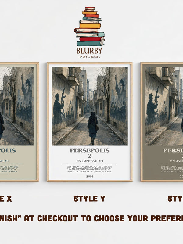 Persepolis 2 bookish print in frame leaning in hallway – memoir wall art